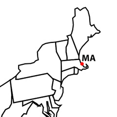 The location of Boston in the US state of Massachusetts