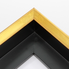This gold floater frame features an angled 3/4" profile and a 1-7/8" depth. This wood frame has a elegant, contemporary appearance.
