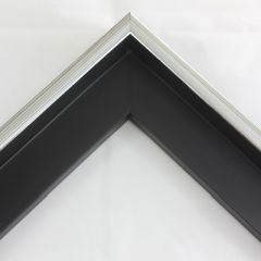 This deep L-shaped canvas floater, features a smooth gently curving face with seamlessly integrated silver w/ black lines, and black side. The face width is 7/16 ", perfect for modern look.