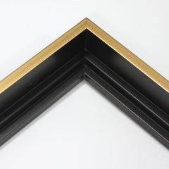 This gold and black floater frame features a slim 3/8 " profile with a stair step depth of rather 1-5/8 "es or 2 "es depending on where the artwork is positioned. This versatile frame creates the perfect modern finish for any artwork.