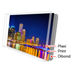 A plexi face mount has three main layers: plexiglass, print, aluminium backing